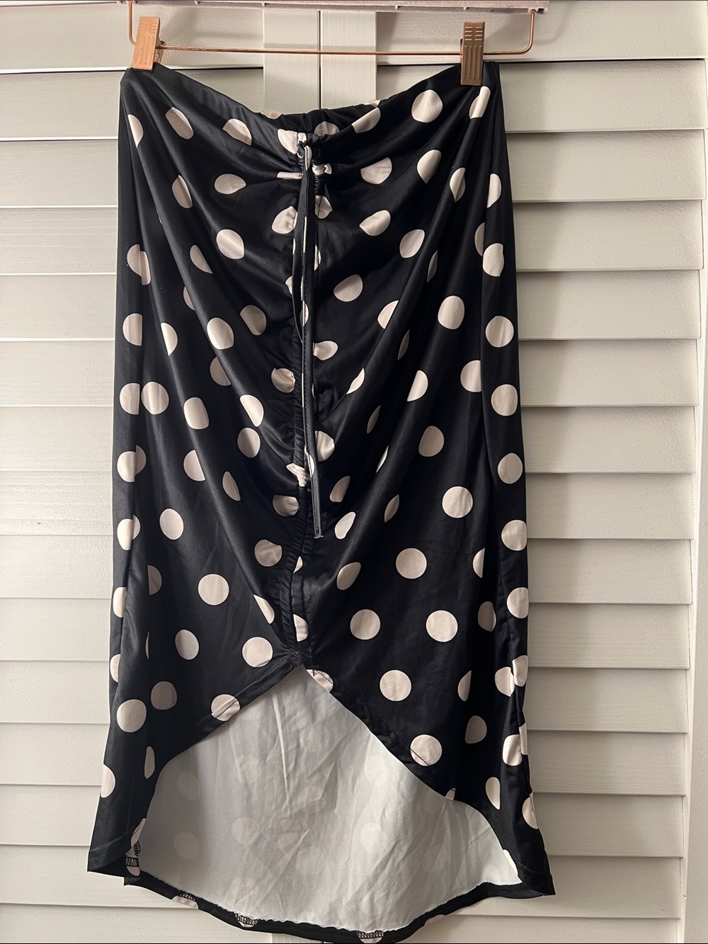 Black Polka Dot Midi Skirt with Hi-Low Hem